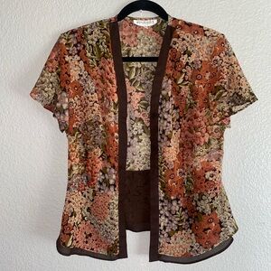 Studio I Vintage Floral Sheer Open Front Blouse Size 10 Women’s